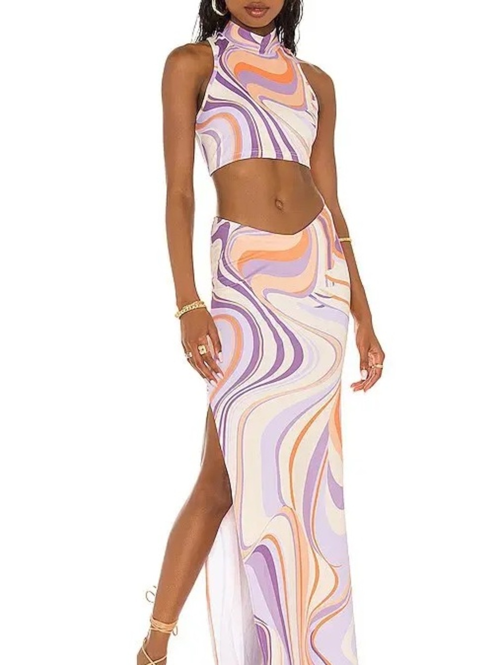 Farai London Colorful Swirl Maxi Skirt & Crop Top